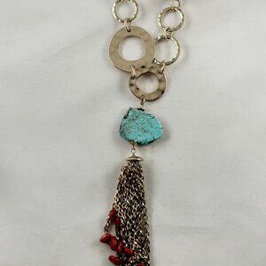 Chico's gold tone necklace, variety of decor, Magnesite, tassel